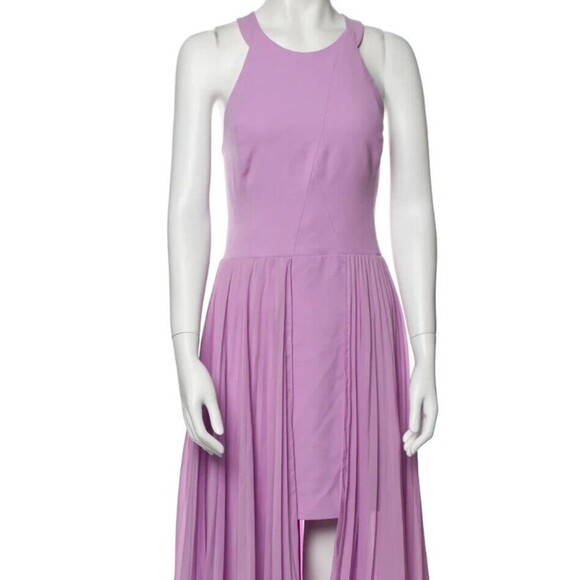 DESIGNER HALSTON HERITAGE PURPLE CREW NECK SLEEVELESS PLEATED A LINE DRESS 12.R - Picture 13 of 15